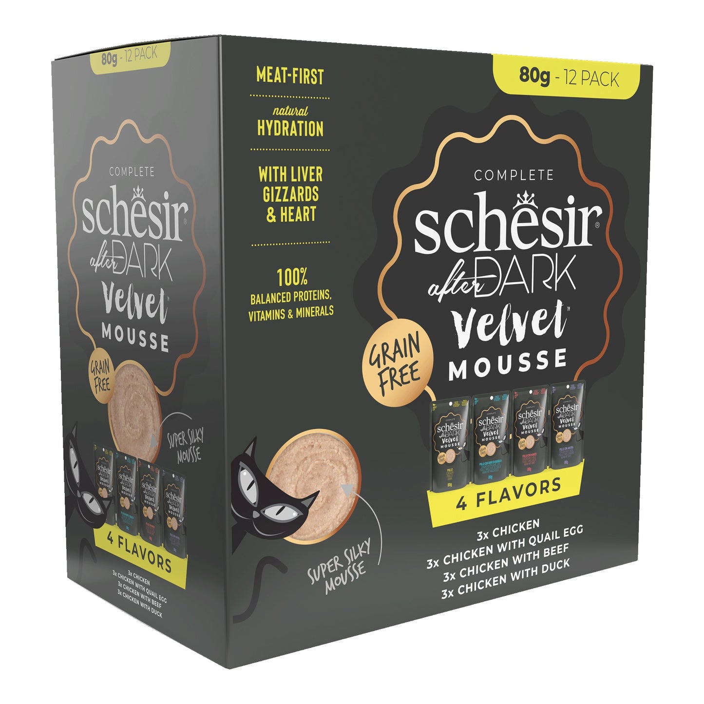 Mousse Schésir - AFTER DARK | Coffret 12 boîtes (4 saveurs) | CHAT